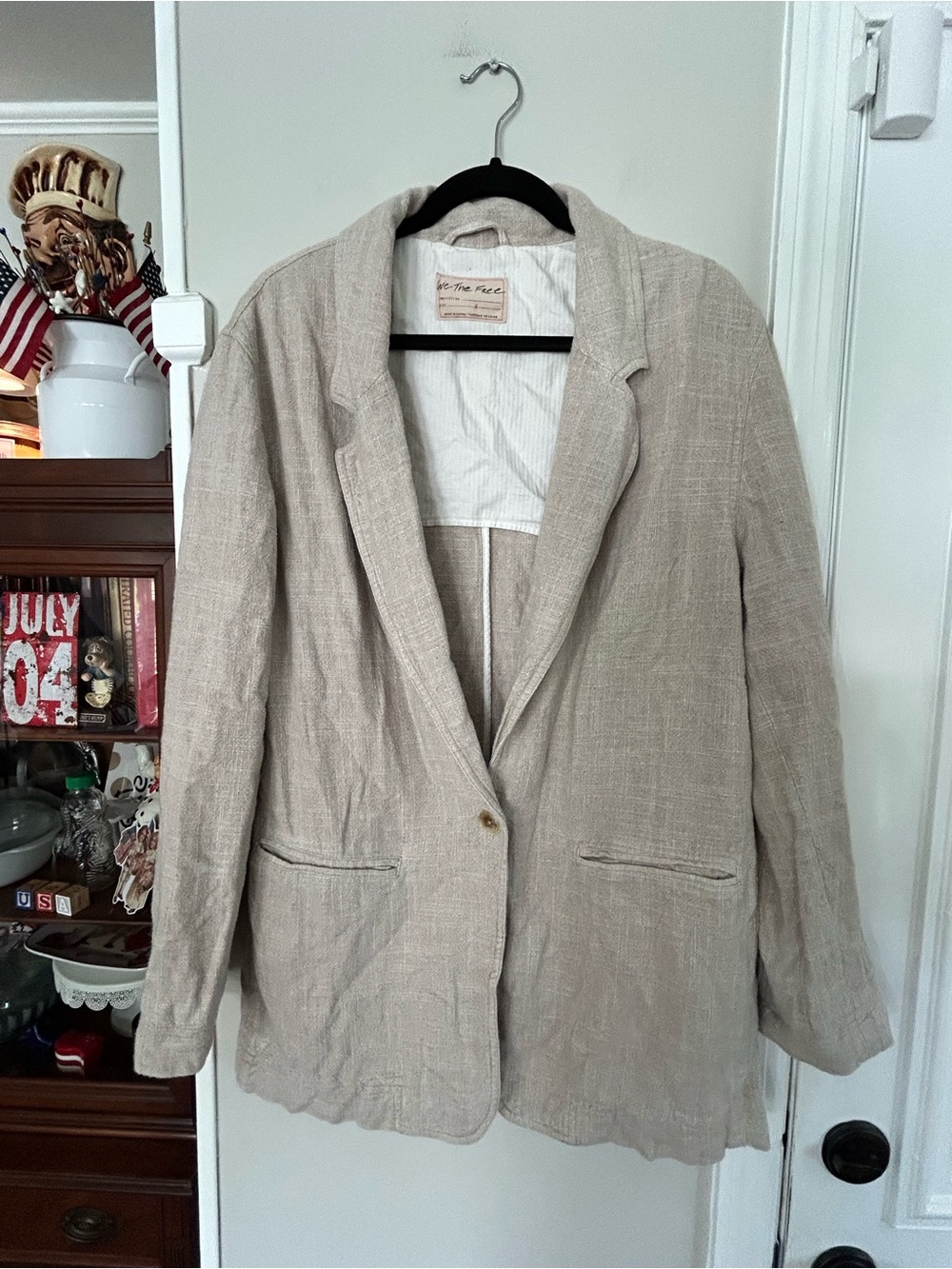 We The Free Free People Palisades Linen Blend Oversized Blazer Jacket Beige XS
